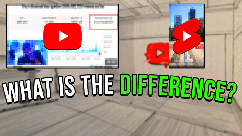 A photo with a blurred YouTube Video and a blurred YouTube Short with text that says "What Is The Difference"